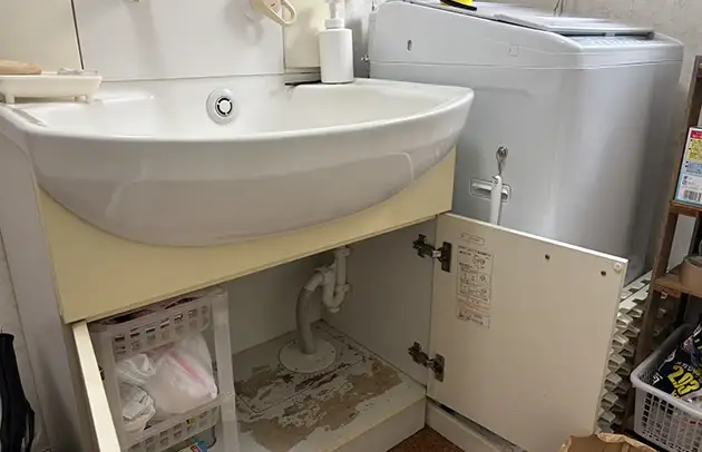 竜王町橋本の洗面ボウルに水が残る詰まり施工事例写真